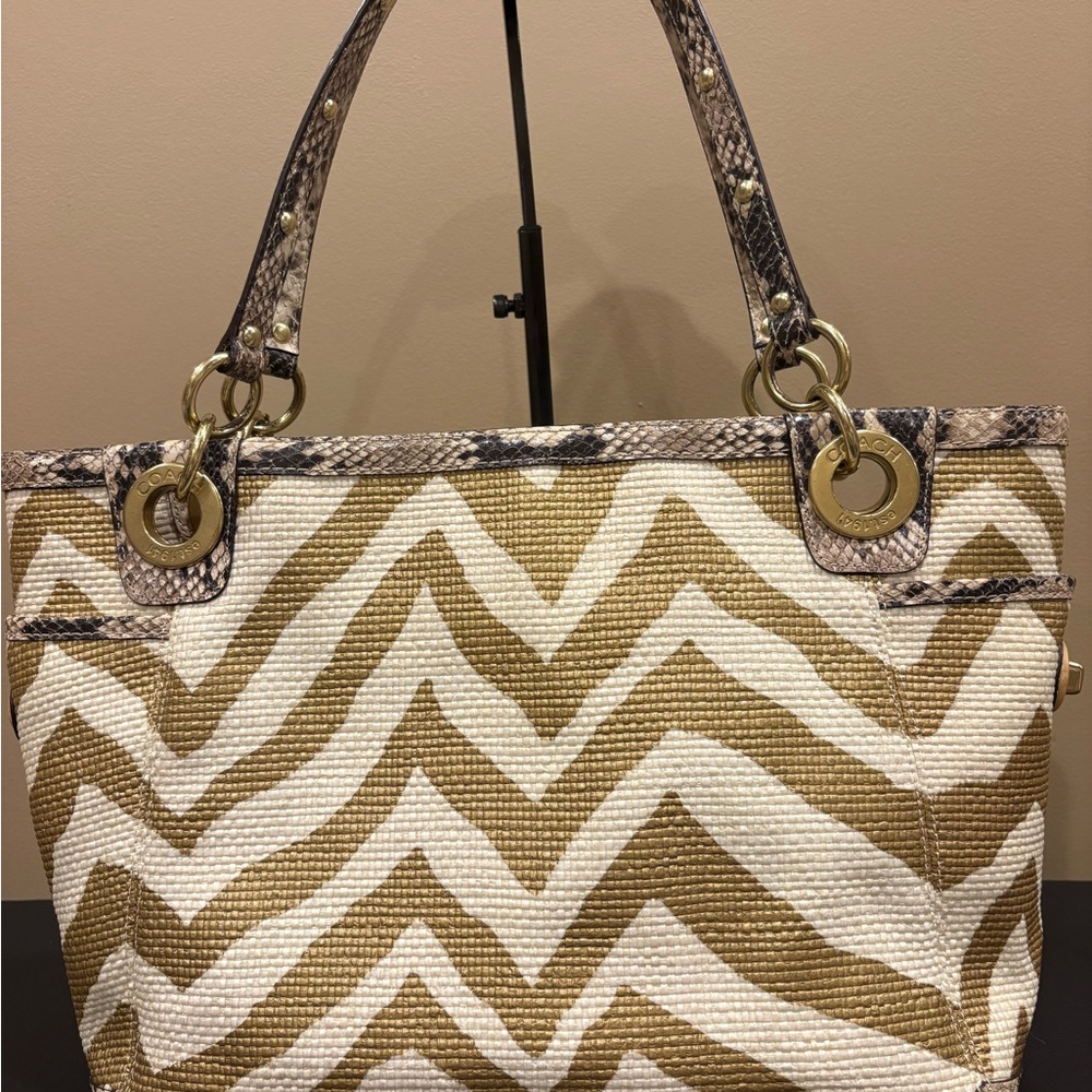 Coach Limited Edition Zebra Print Raffia Straw Tote Bag - Picture 5 of 8